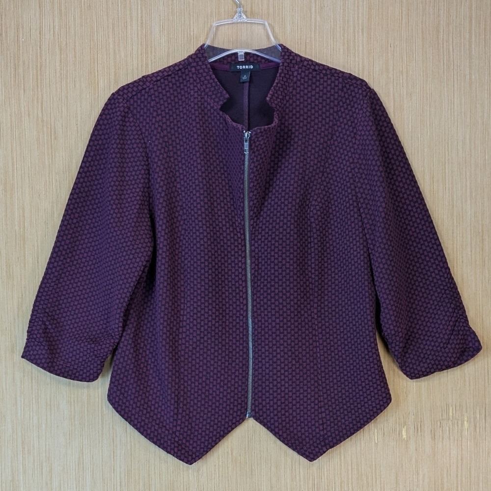 Torrid Womens Whimsygoth Office Zip Front Sharkbite Hem Jacket Size 2X Purple